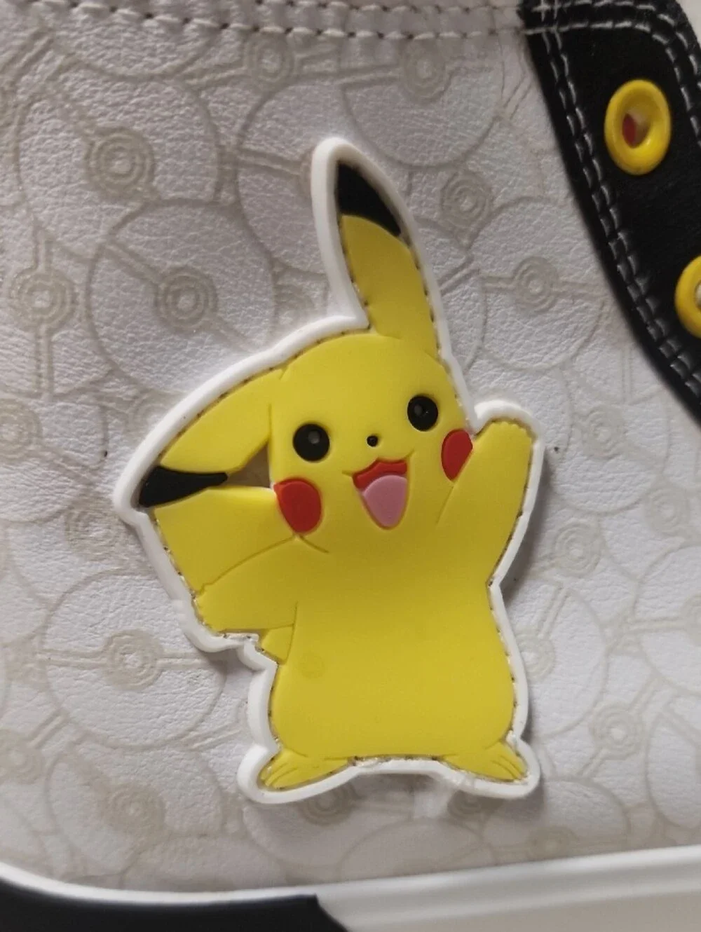 Kids White High-Top Pikachu Sneakers with Black Trim